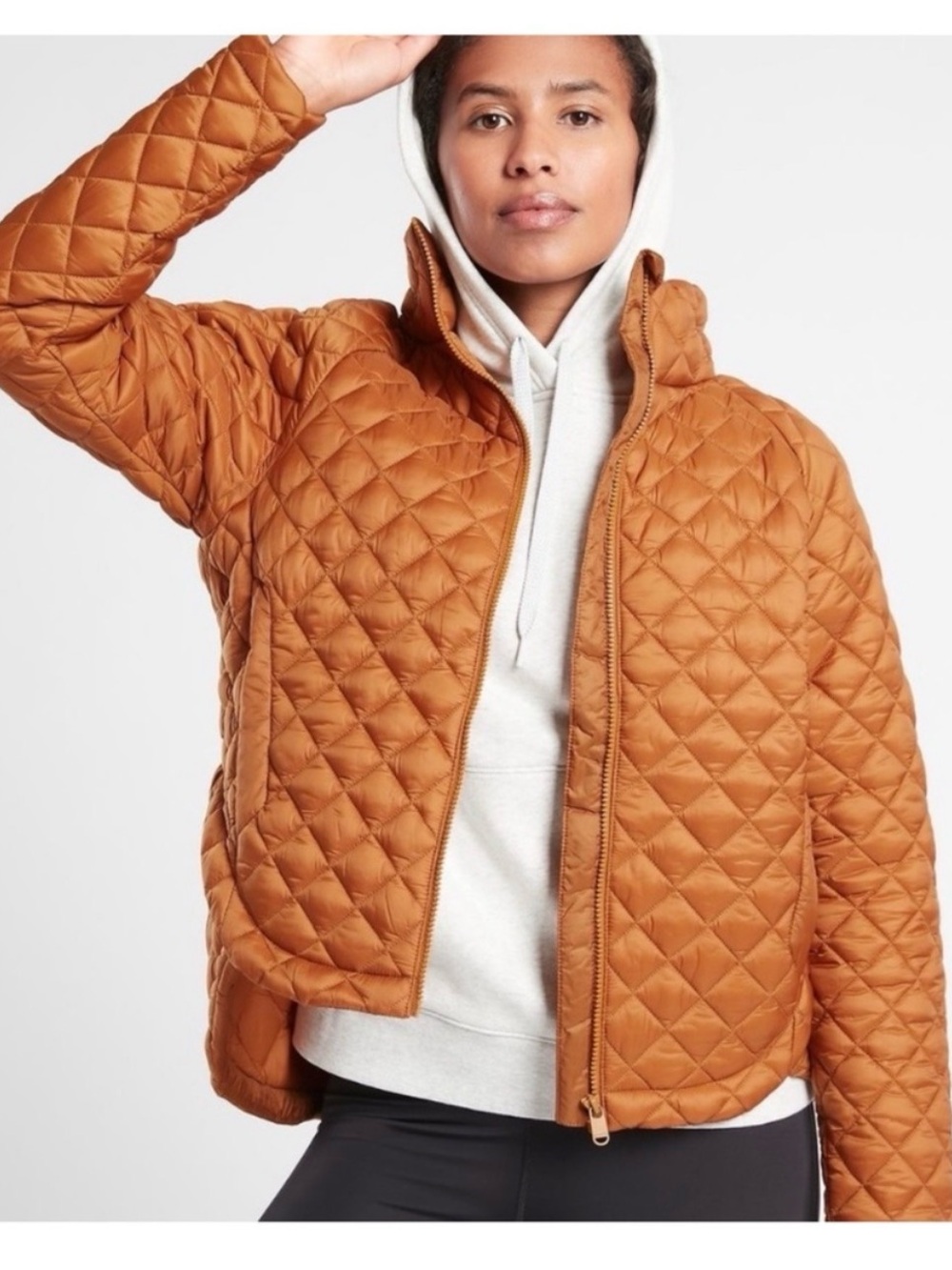 Athleta Quilted Puffer Jacket in Rust Orange